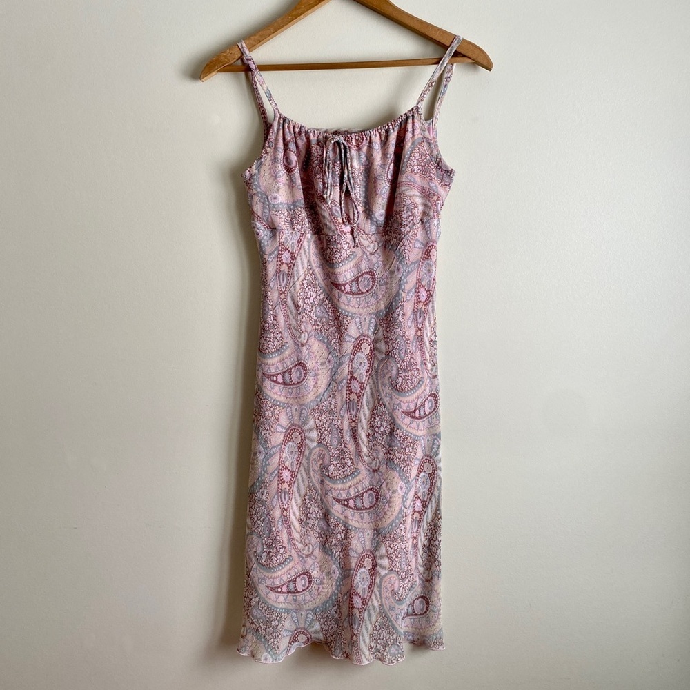 Vintage Y2K Digital Clothing Pink Paisley Spaghetti Strap Mini Dress 36"L